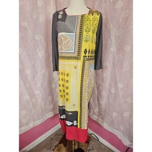 W For Women Multicolor Floral Colorblock Geometric Long Flowy Kurta Dress Sz 10